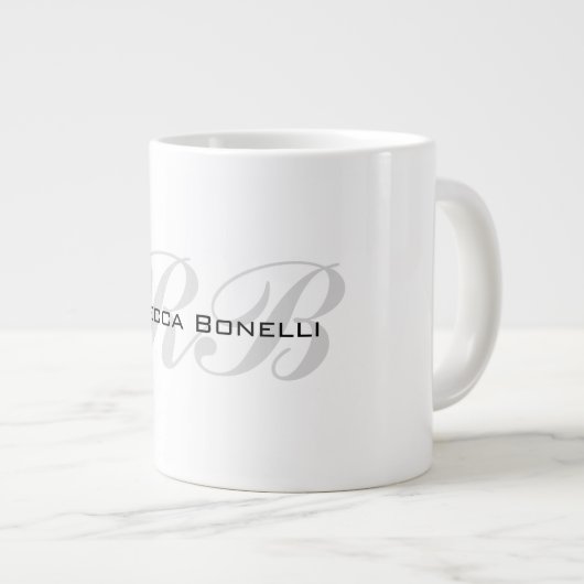 Wit Grijs Monogram Naam Initialen Duidelijk Stijlv Grote Koffiekop (Voorkant rechts)