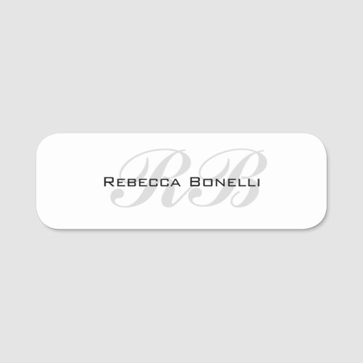 Wit Grijs Monogram Naam Initialen Duidelijk Stijlv Naamplaatje (Voorkant)