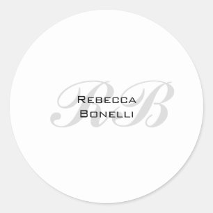 Wit Grijs Monogram Naam Initialen Duidelijk Stijlv Ronde Sticker