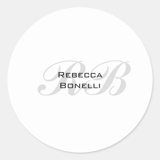 Wit Grijs Monogram Naam Initialen Duidelijk Stijlv Ronde Sticker (Voorkant)