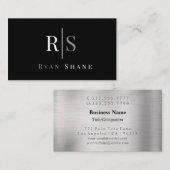 Wit & Grijs Monogram & Naam, Zwart & Zilver Visitekaartje (Voorkant / Achterkant)