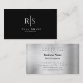 Wit & Grijs Monogram & Naam, Zwart & Zilver, Vs 2 Visitekaartje (Voorkant / Achterkant)