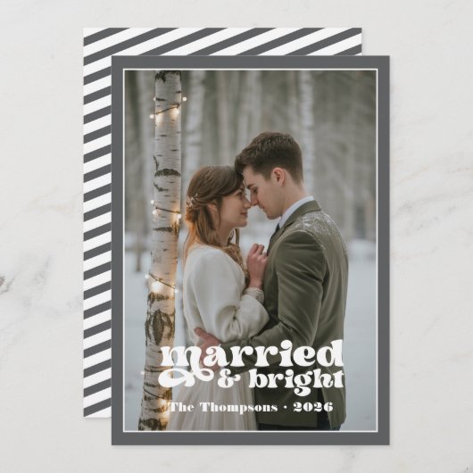 Wit & Grijs Nieuwgetrouwd Kerstmis Feestdagenkaart (Voorkant / Achterkant)