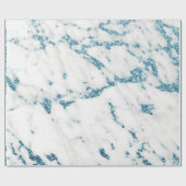 Wit Grijs Ocean Blue Glitter Carrara Marble Stone Cadeaupapier (Vlak)