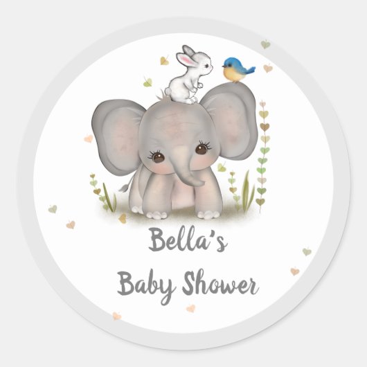 Wit Grijs Olifant Bunny Bird Baby shower Sticker (Voorkant)