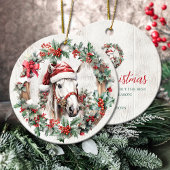 Wit grijs paard Kerstmis holly bessen krans hout Keramisch Ornament