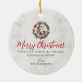 Wit grijs paard Kerstmis holly bessen krans hout Keramisch Ornament (Achterkant)