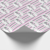 Wit, Grijs & Roze Streep Olifanten Baby shower Cadeaupapier (Hoek)