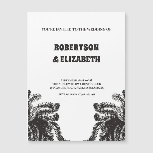 Wit grijs rustiek bonatical bruiloft magnetische uitnodiging (Voorkant)