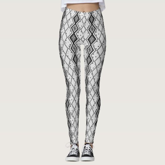 Wit & Grijs Sequins Geometrisch Patroon Leggings (Voorkant)