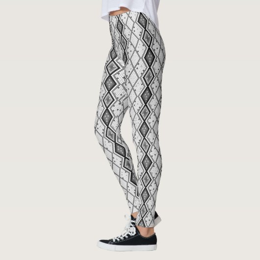 Wit & Grijs Sequins Geometrisch Patroon Leggings (Links)