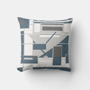 Wit Grijs Slate Blauw Geometrische Vormen Abstract Kussen
