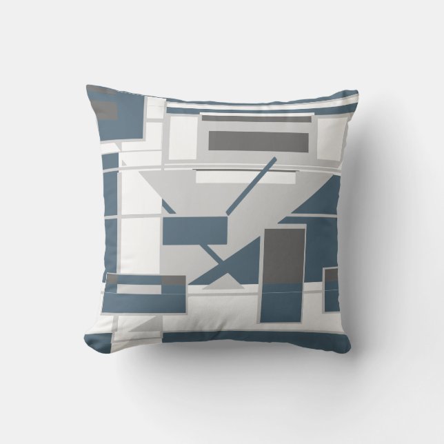 Wit Grijs Slate Blauw Geometrische Vormen Abstract Kussen (Voorkant)