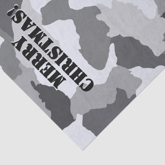 Wit Grijs Sneeuw Camouflage Vrolijk Kerstfeest Tissuepapier (Detail)