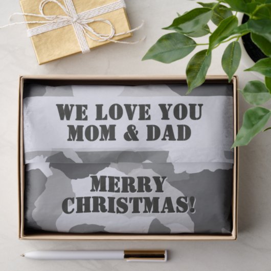 Wit Grijs Sneeuw Camouflage Vrolijk Kerstfeest Tissuepapier (Geschenk)