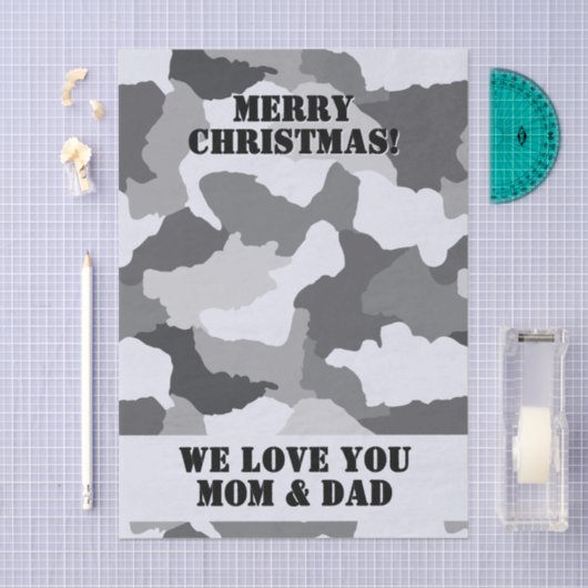 Wit Grijs Sneeuw Camouflage Vrolijk Kerstfeest Tissuepapier (Craft)