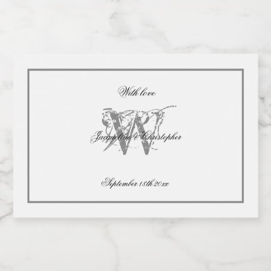 Wit & Grijs Stijlvolle Trouw Elegant Monogram Mini Likeurfles Etiket (Enkel label)