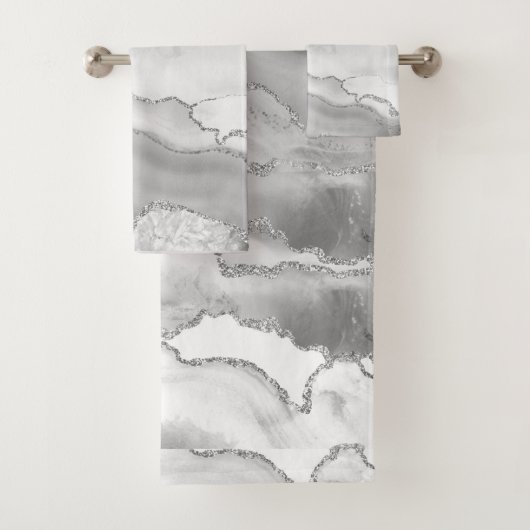 Wit Grijs Zilver Glitter Agate Elegant Bad Handdoek (Insitu)