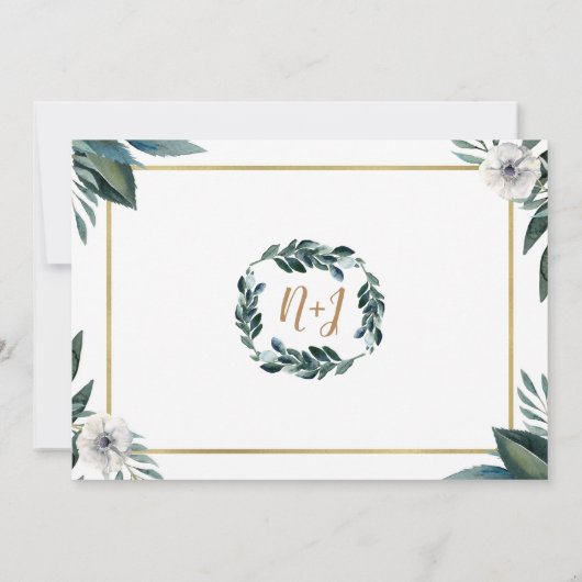 Wit Groen Bladeren Anemoon Bloemen Huwelijk Kaart (Achterkant)