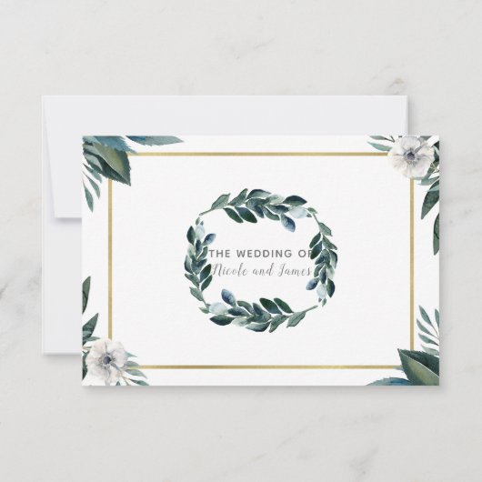 Wit Groen Bladeren Anemoon Bloemen RSVP Reageer (Achterkant)