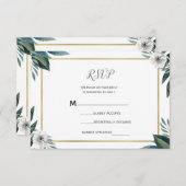 Wit Groen Bladeren Anemoon Bloemen RSVP Reageer (Voorkant / Achterkant)