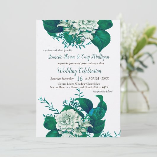 Wit / Groen / Blauw Bloemen op Cryspy Wit Kaart (Staand voorkant)