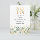 Wit & Groen Bloem 18e Verjaardag Save The Date (Staand voorkant)