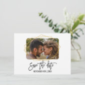 Wit Groen Bloemen Goud Lijst Foto Opslaan De Datum Save The Date (Staand voorkant)