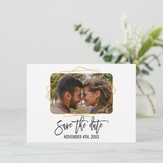 Wit Groen Bloemen Goud Lijst Foto Opslaan De Datum Save The Date (Staand voorkant)