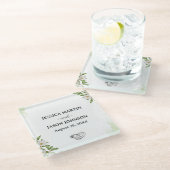 Wit Groen Bloemen Waterverf bruiloft Glazen Onderzetter (Schuin)