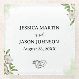 Wit Groen Bloemen Waterverf bruiloft Glazen Onderzetter