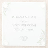 Wit Groen Bloemen Waterverf bruiloft Glazen Onderzetter (Achterkant)