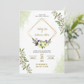 Wit Groen Bloemen Waterverf bruiloft Kaart (Staand voorkant)