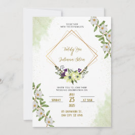 Wit Groen Bloemen Waterverf bruiloft Kaart