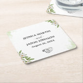 Wit Groen Bloemen Waterverf bruiloft Kartonnen Onderzetters (Schuin)