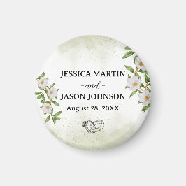 Wit Groen Bloemen Waterverf bruiloft Magneet
