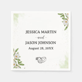 Wit Groen Bloemen Waterverf bruiloft Servet