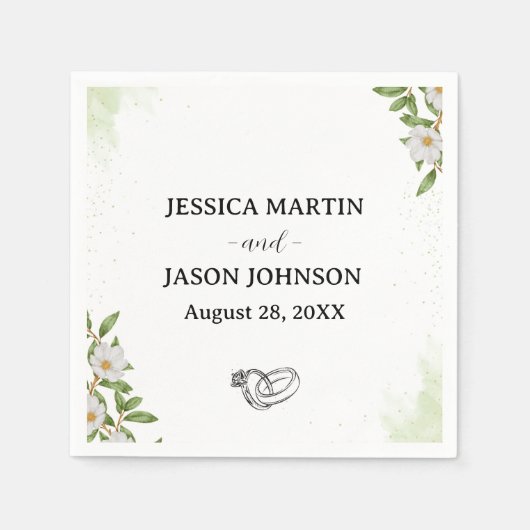 Wit Groen Bloemen Waterverf bruiloft Servet (Voorkant)