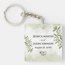 Wit Groen Bloemen Waterverf bruiloft Sleutelhanger