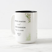 Wit Groen Bloemen Waterverf bruiloft Tweekleurige Koffiemok (Voorkant links)