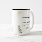 Wit Groen Bloemen Waterverf bruiloft Tweekleurige Koffiemok (Voorkant rechts)