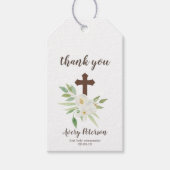 Wit & Groen Bloemenkruis Eerste Heilige Communie Cadeaulabel (Voorkant)