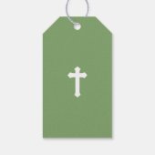 Wit & Groen Bloemenkruis Eerste Heilige Communie Cadeaulabel (Achterkant)