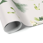 Wit Groen Bloemillustratie Kerstmis Cadeaupapier (Rol Hoek)