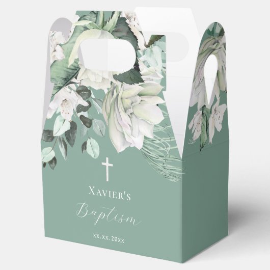 wit groen boeket Doop Favor Box Bedankdoosjes (Geopend)