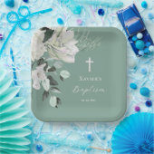 wit groen boeket Doop Papieren Bordje (Feest)