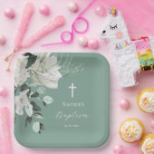 wit groen boeket Doop Papieren Bordje (Feest)