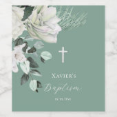 wit groen boeket Doop Wijn Etiket (Enkel label)