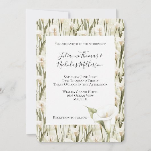 Wit Groen Calla Lily Floral Wedding Kaart (Voorkant)