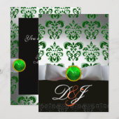 WIT GROEN DAMAST & KLAVER MONOGRAM GOUD Oranje Kaart (Voorkant / Achterkant)